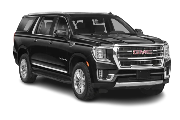 Black GMC Yukon SUV with chrome accents and spacious interior, ideal for executive and group travel.