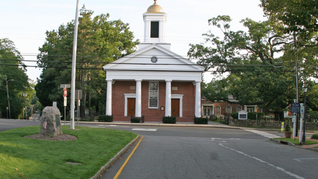 Presbyterian Church and monument in Basking Ridge, New Jersey